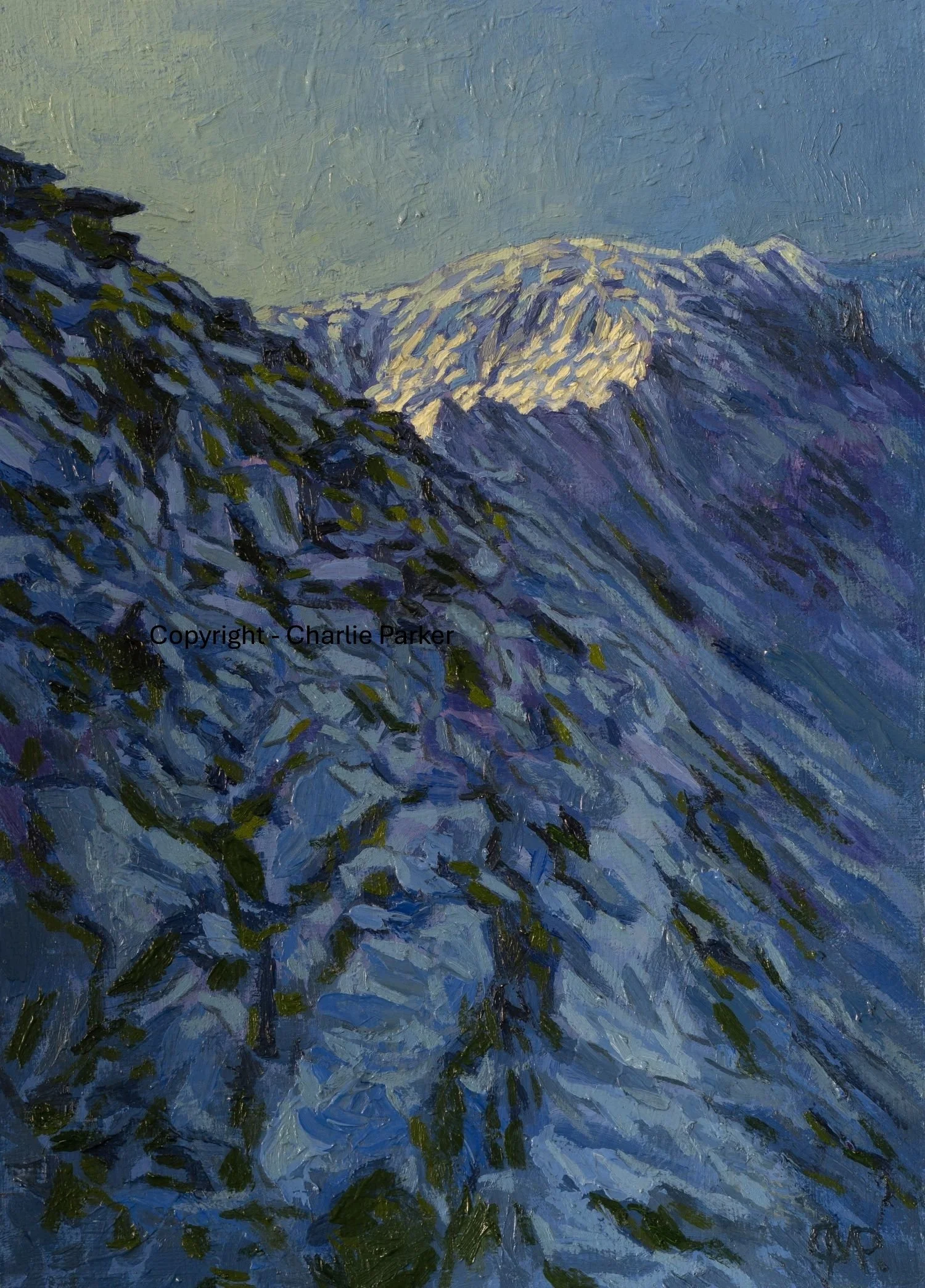 24. Striding Edge and Hellvelyn  in winter. 2024, Oils. Dimensions - 23cm x 30cm. For Sale.