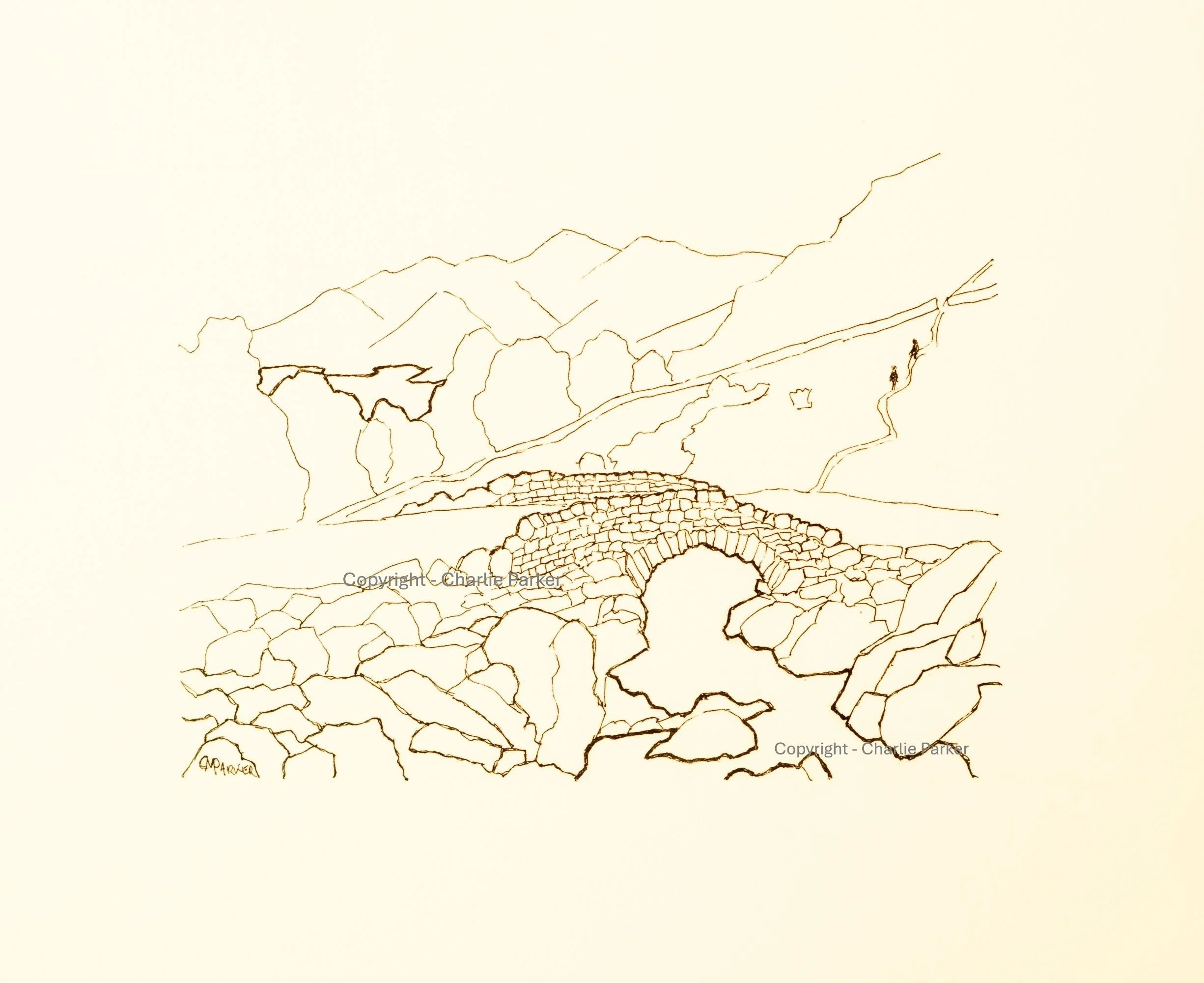 238. Ashness Bridge I, 2025, Ink. Dimensions - 15cm x 12cm. For Sale.