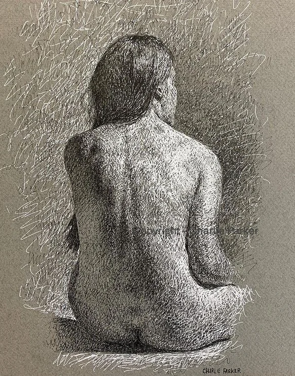 423. Model sitting. 2021, Ink. Dimensions - 28cm x 35cm. For Sale.