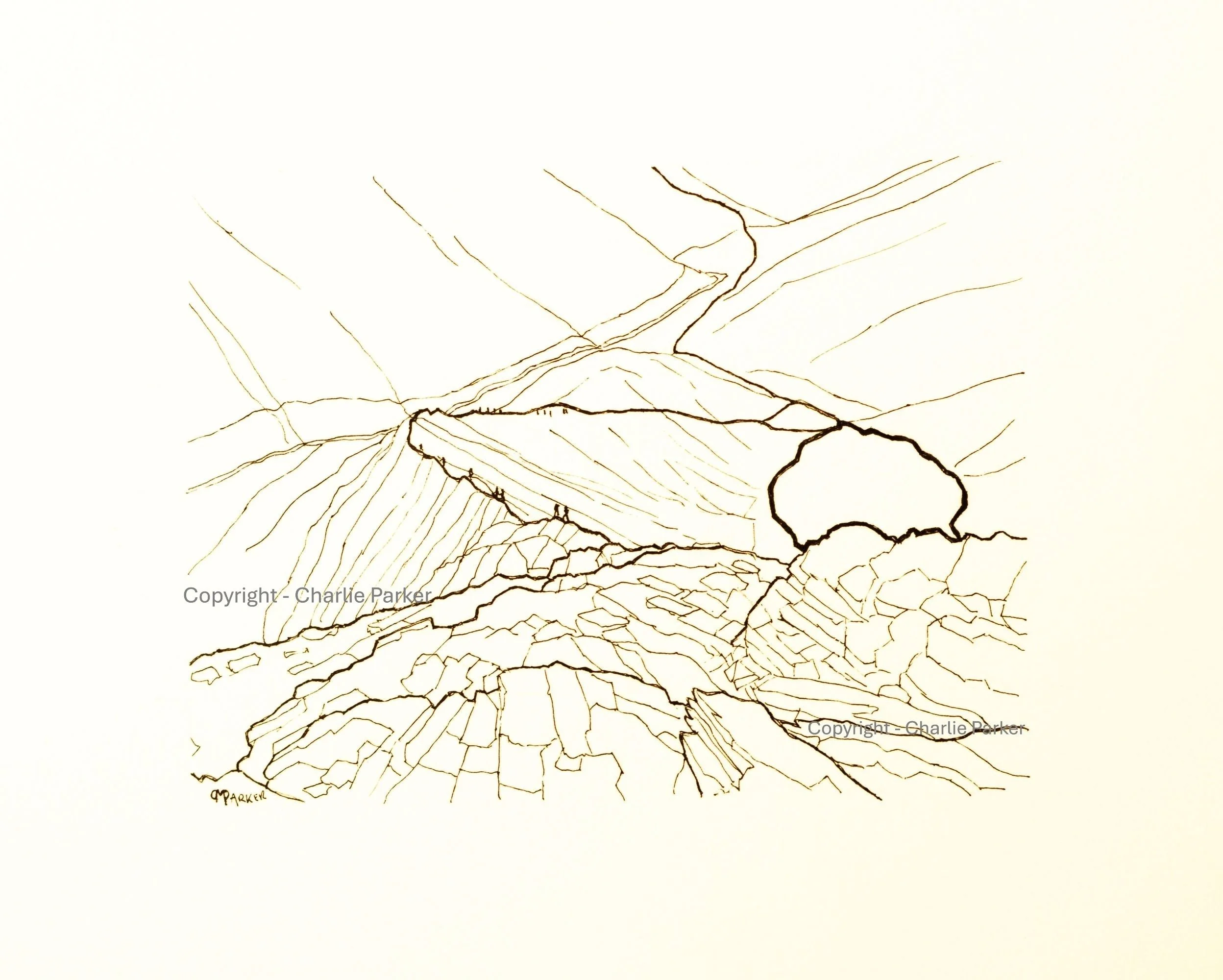 211. Sharp Edge from Blencathra I. 2025, Ink. Dimensions - 16cm x 12cm. For Sale.