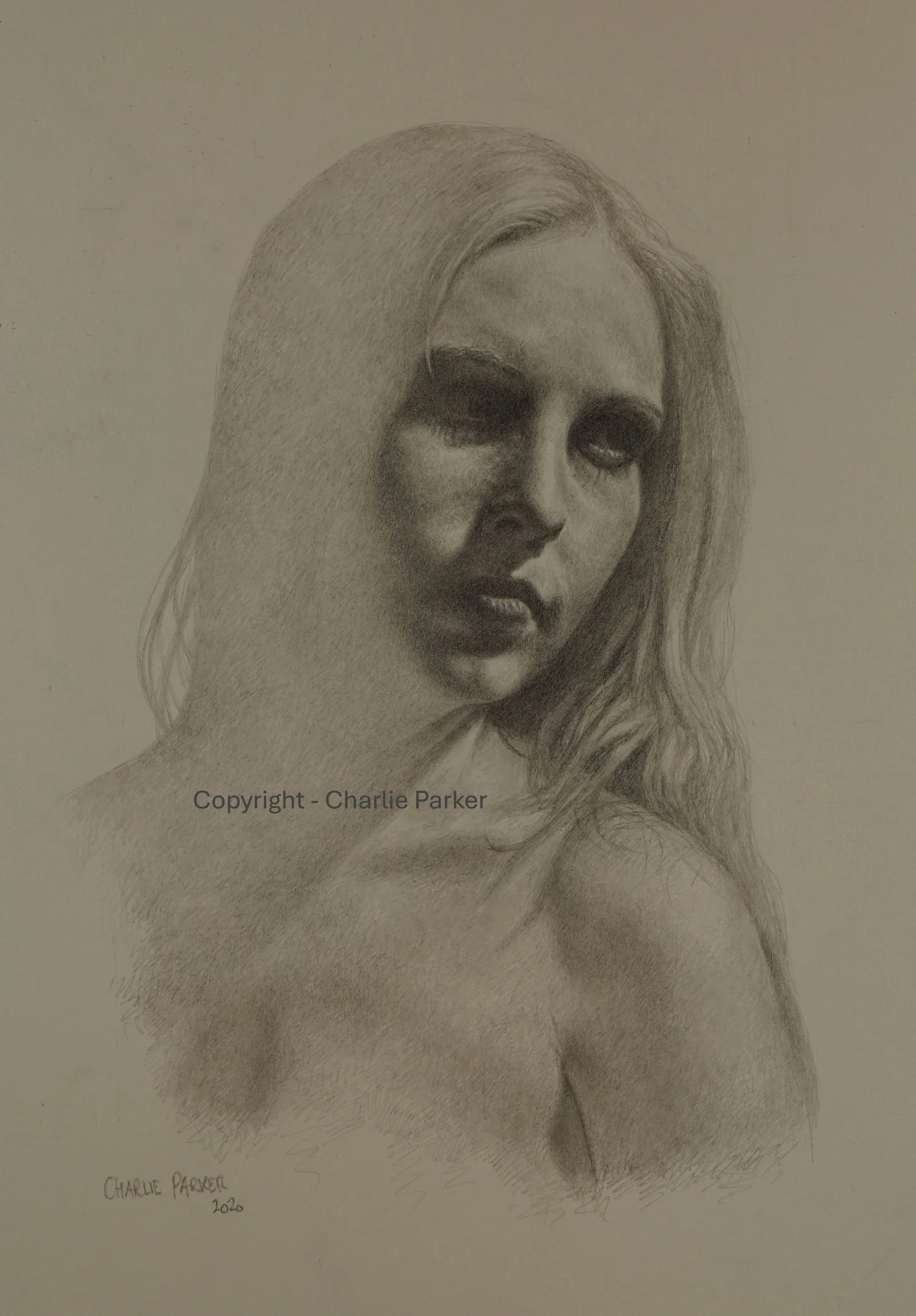 456. 'The Glance I', 2020, Pencil. Dimensions - 23cm x 30cm. For Sale.