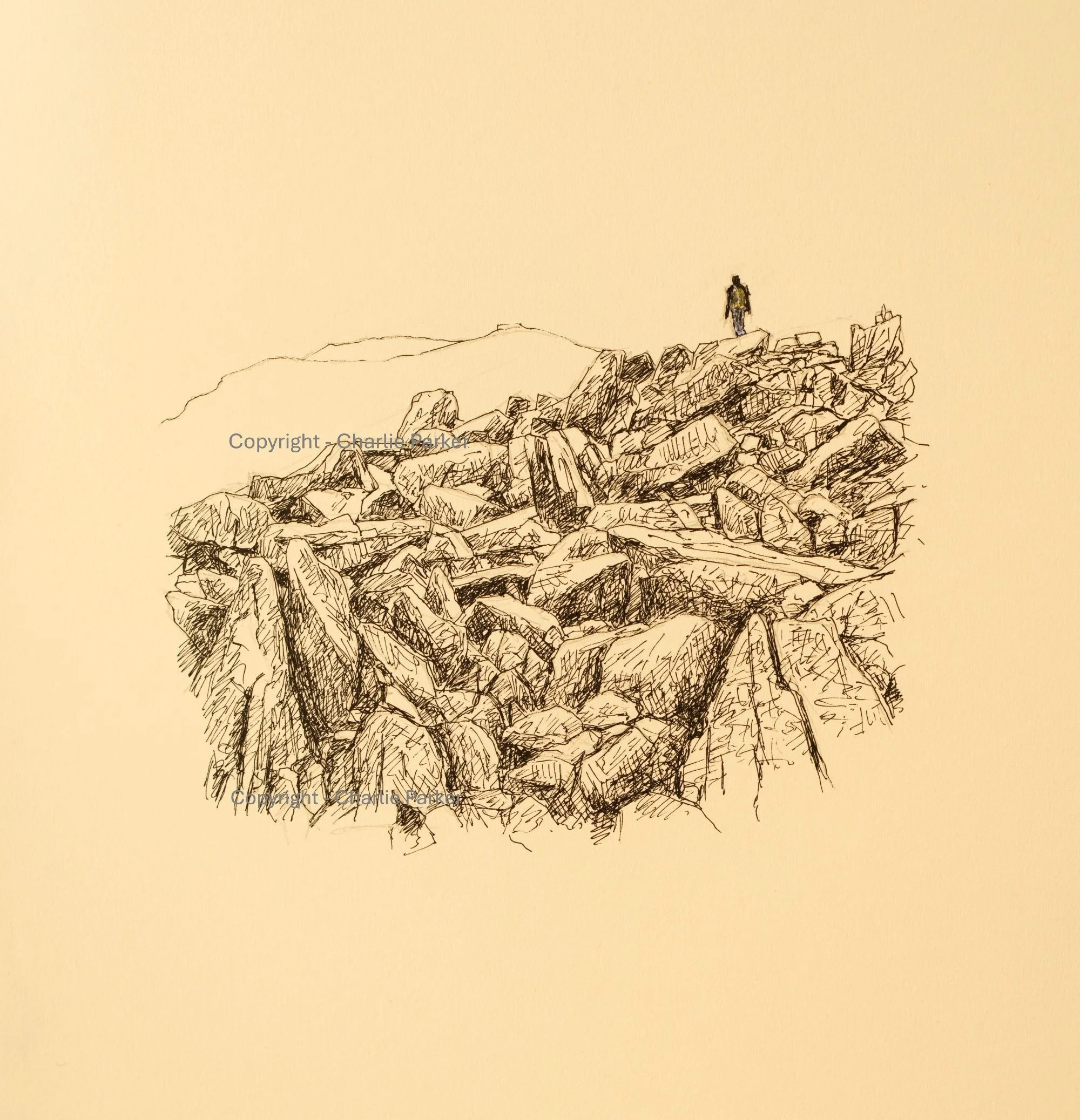228. Broad Crag, Scafell Range. 2024, Ink. Dimensions - 16cm x 12cm. For Sale.