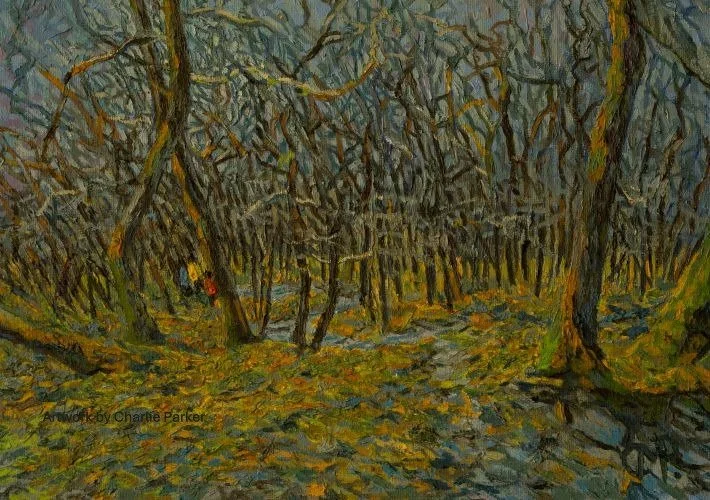65. Scramble down Lingy Edge, Borrowdale. 2026, Oils. Dimensions - 23cm x 30cm. For Sale.