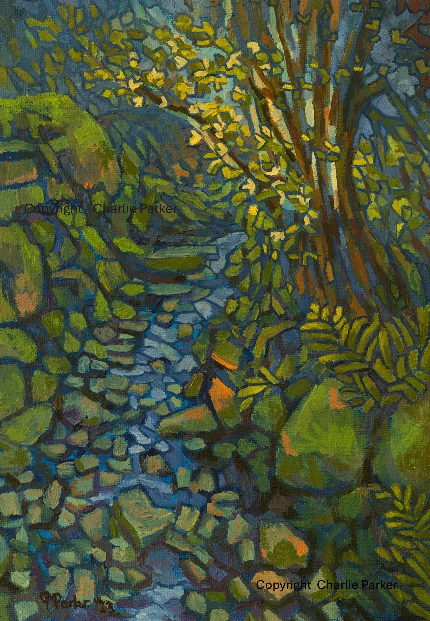 13. Forest Path, Easedale. 2021. Oils. Dimensions - 23cm x 30cm. For Sale.