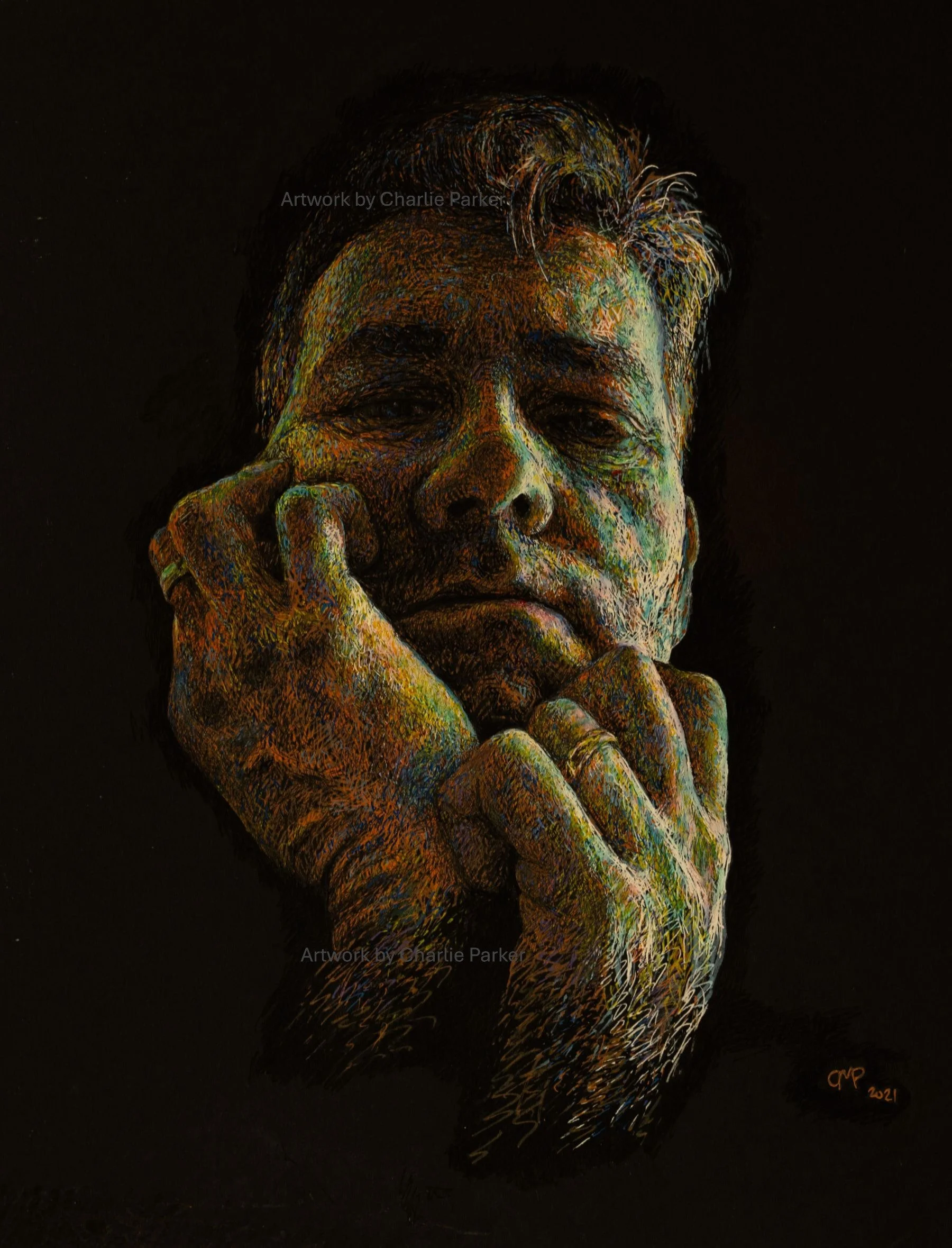 460. Self-Portrait. 2021, Ink. Dimensions - 23cm x 30cm. For Sale.