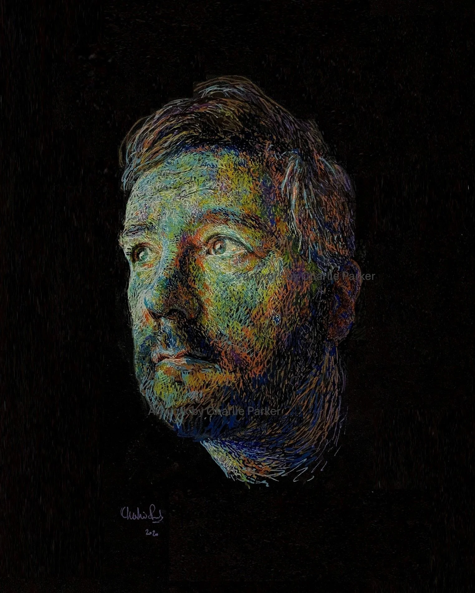 437. Self-Portrait. 2020. Ink. Dimensions - 23cm x 30cm. For Sale.