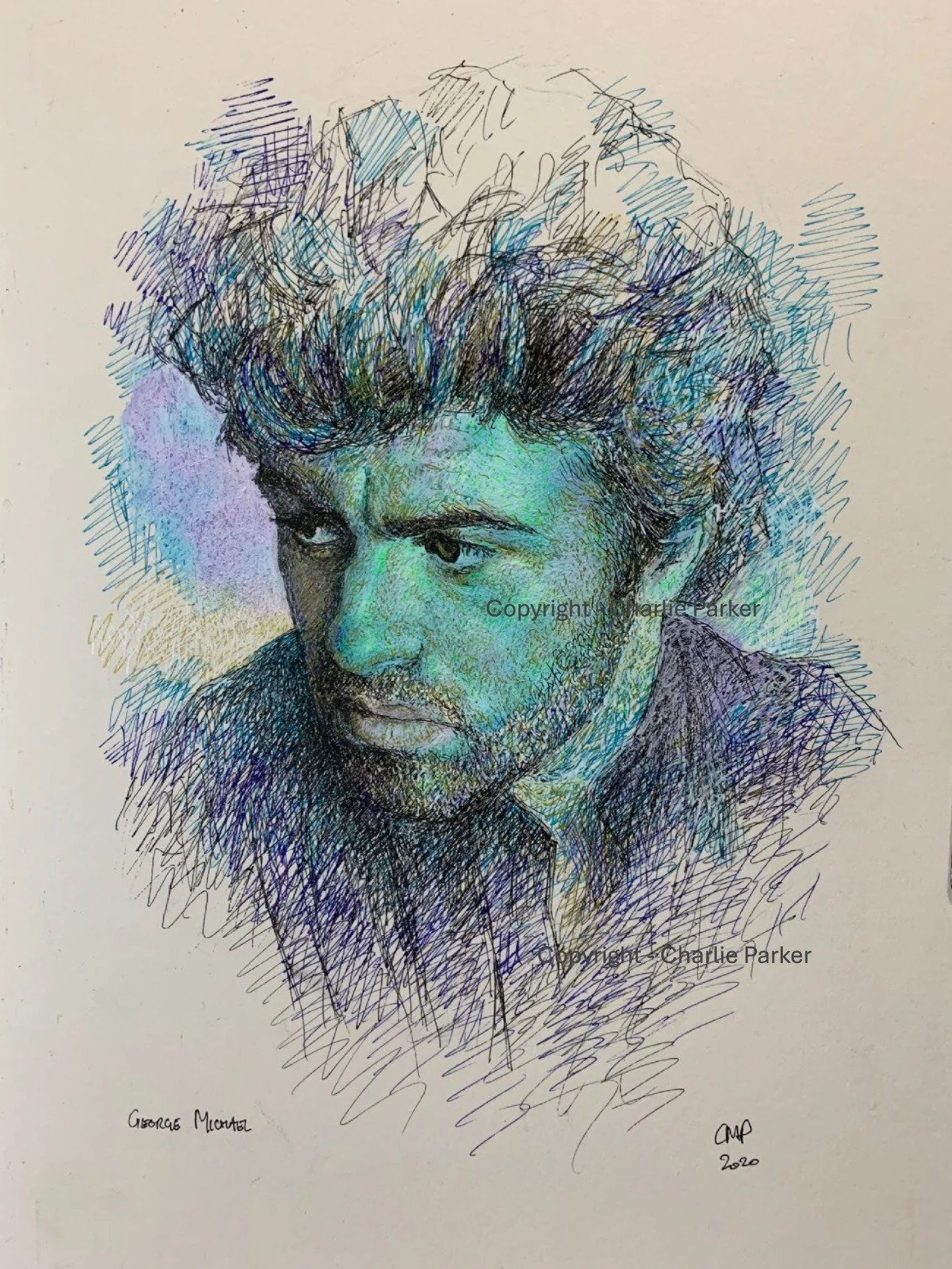434. George Michael, 2020, Ink. Dimensions - 16cm x 22cm. For Sale.