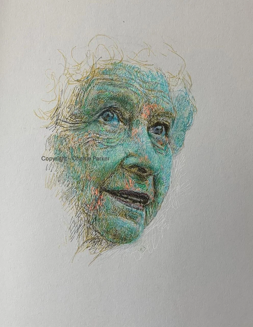 458. 'Queen Elizabeth II', 2021, Ink. Dimensions - 15cm x 23cm. For Sale.