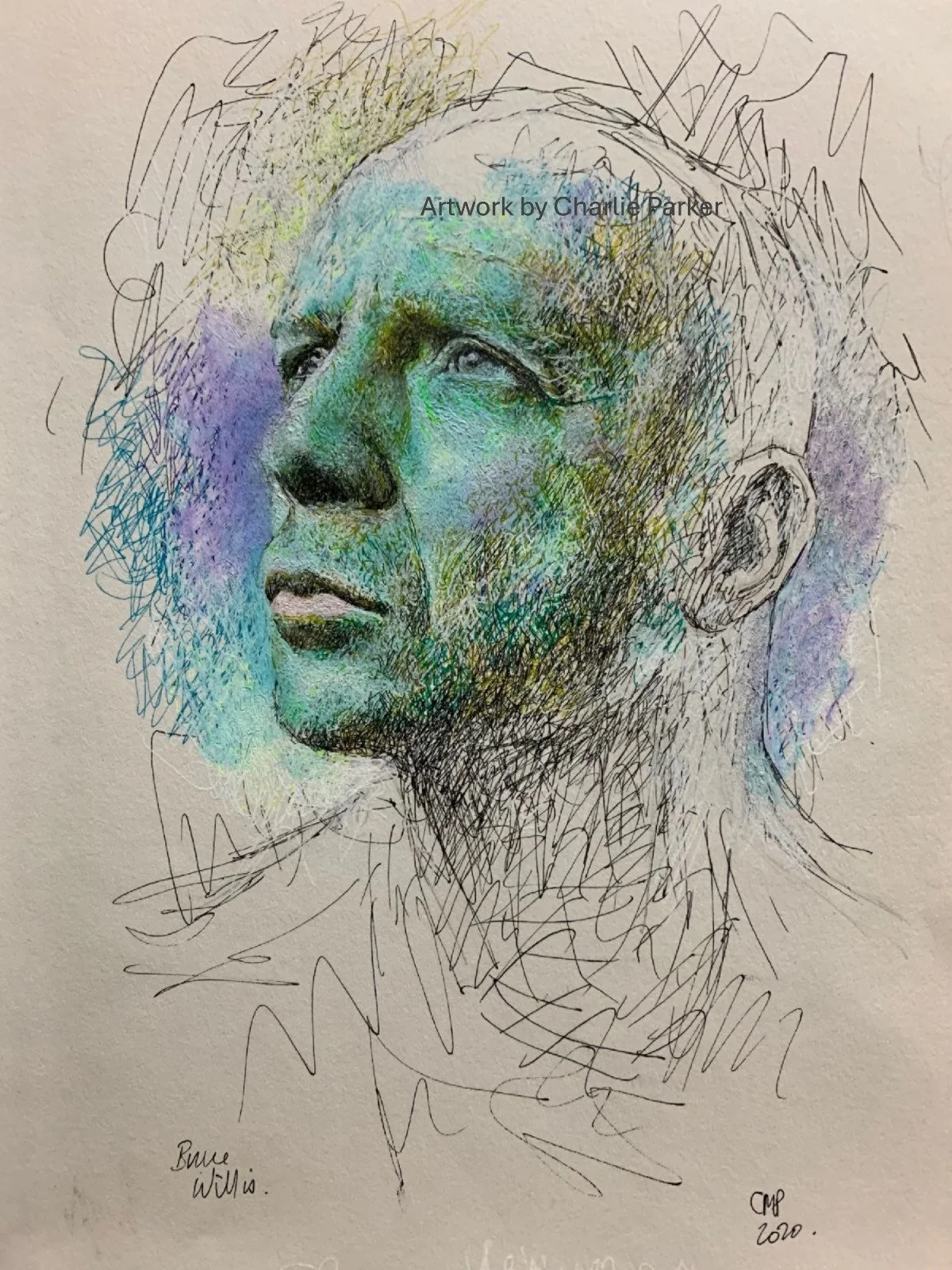 430. 'Bruce', 2020, Ink. Dimensions - 16cm x 22cm. For Sale.