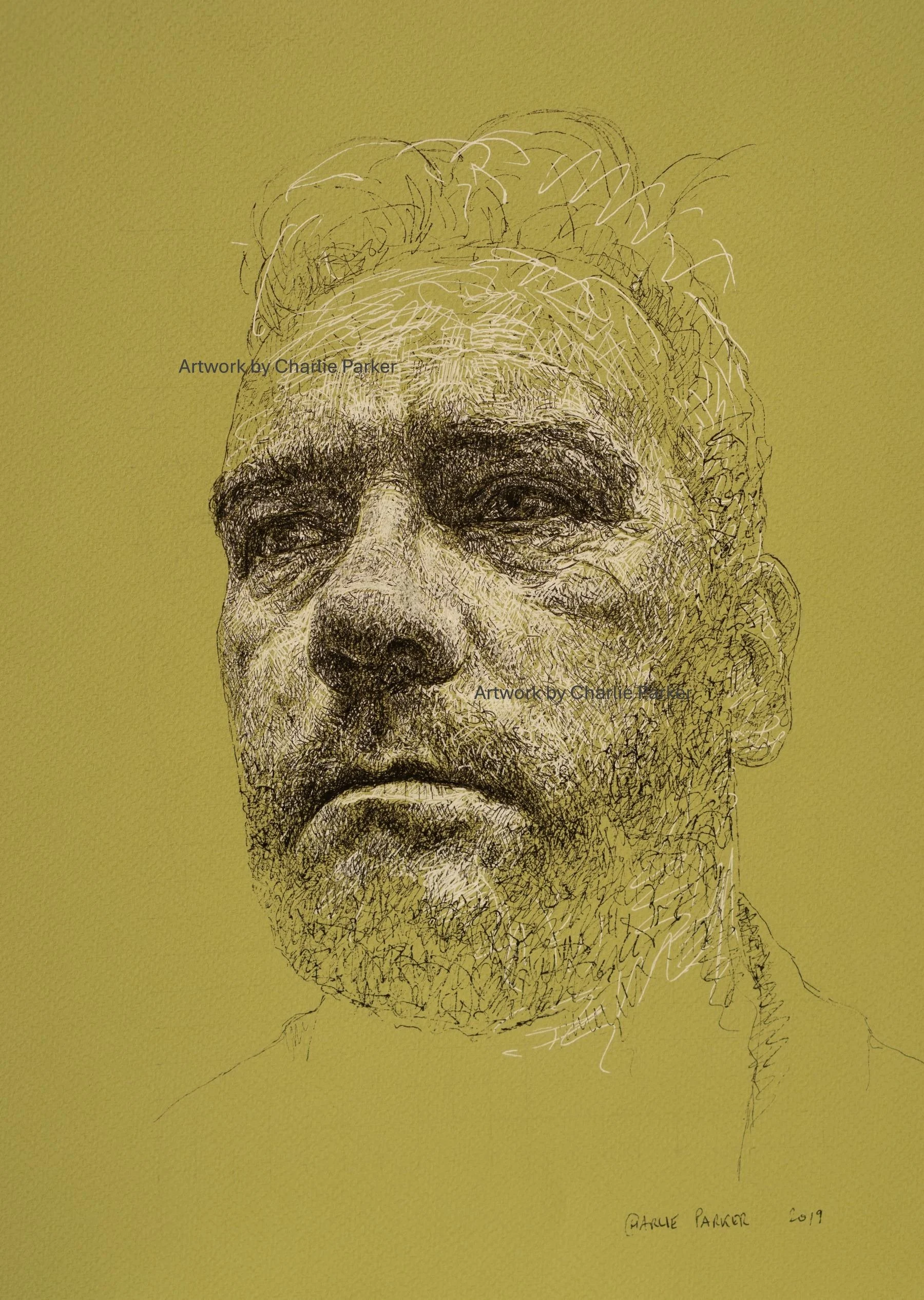 419. Self-Portrait. 2019, Ink. Dimensions - 28cm x 35cm. For Sale.