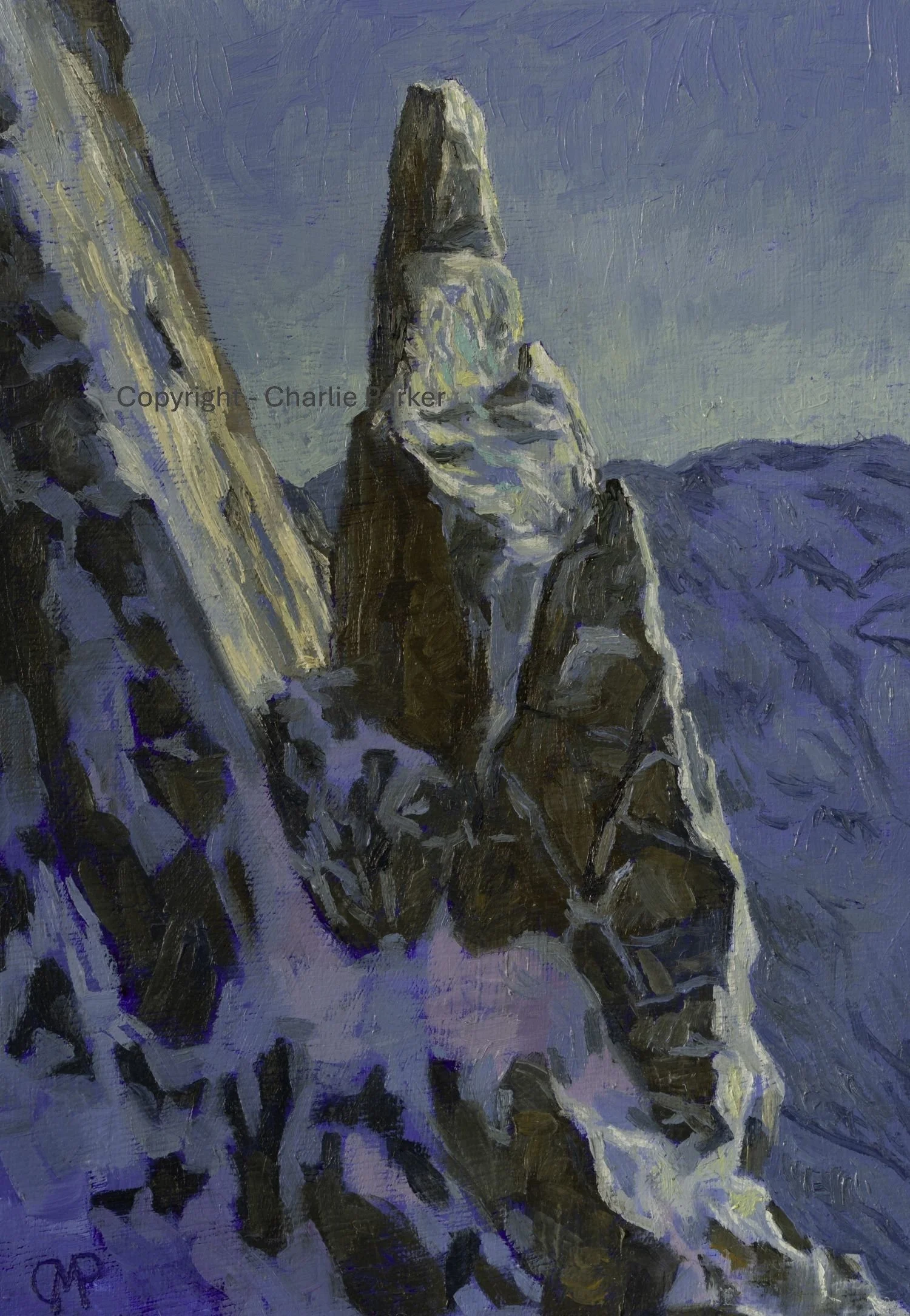 20. Napes Needle, Great Gable. 2024, Oils. Dimensions - 23cm x 30cm. For Sale.