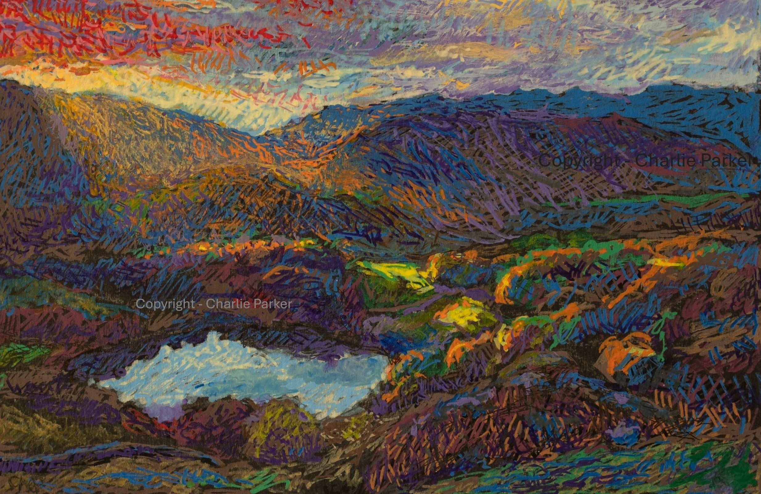 233. Loughrigg Tarn, 2023, Ink. Dimensions - 15cm x 12cm. For Sale.