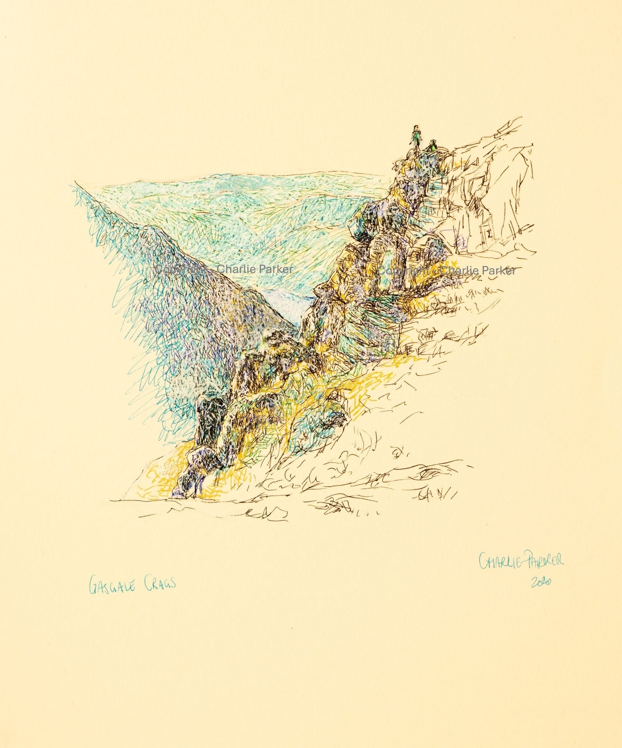 224. Gasgale Crags. 2024, Ink. Dimensions - 16cm x 12cm. For Sale.