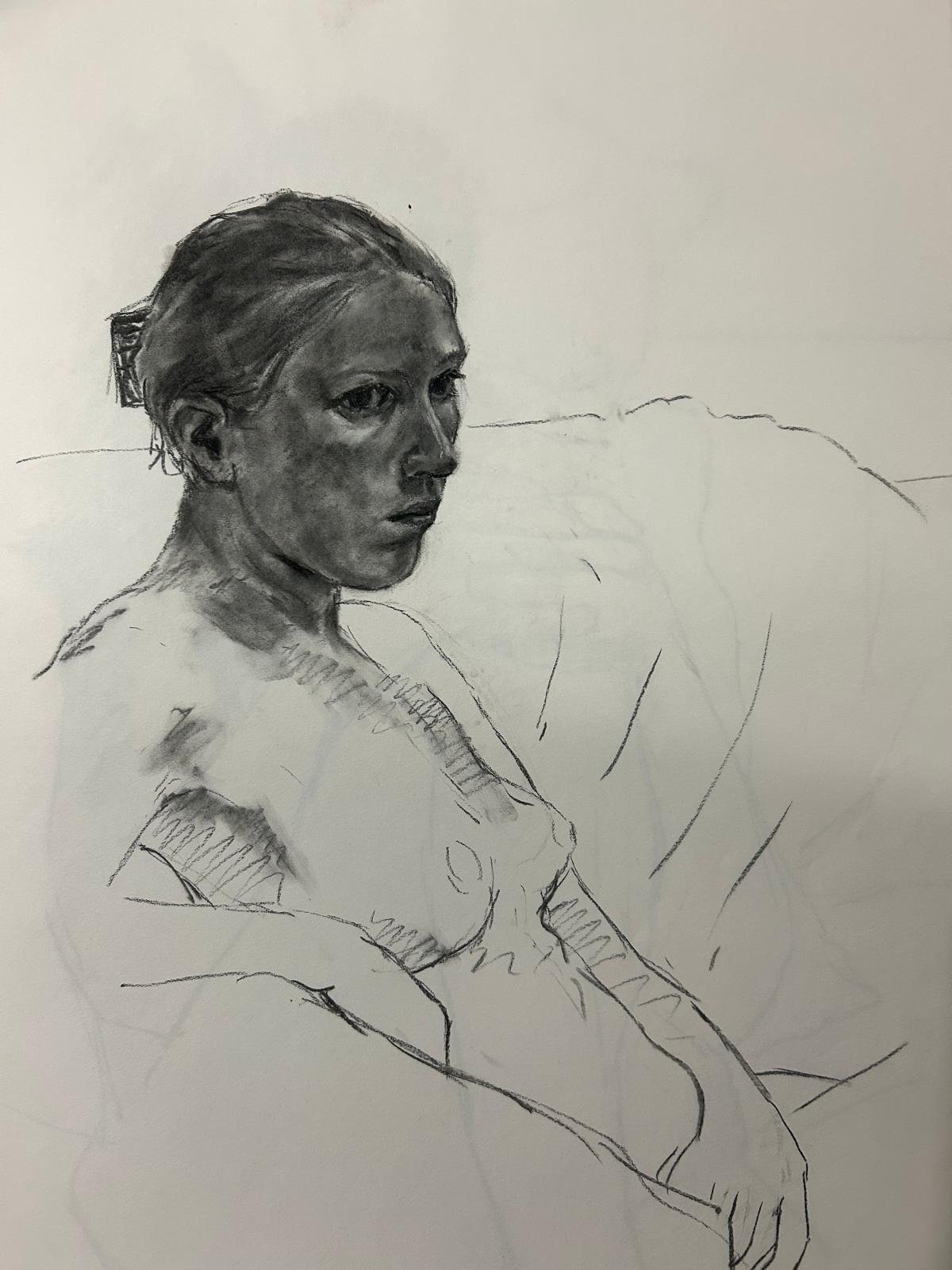 488. Life Study XI. 2017. Charcoal. Dimensions - 43cm x 30cm. For sale.