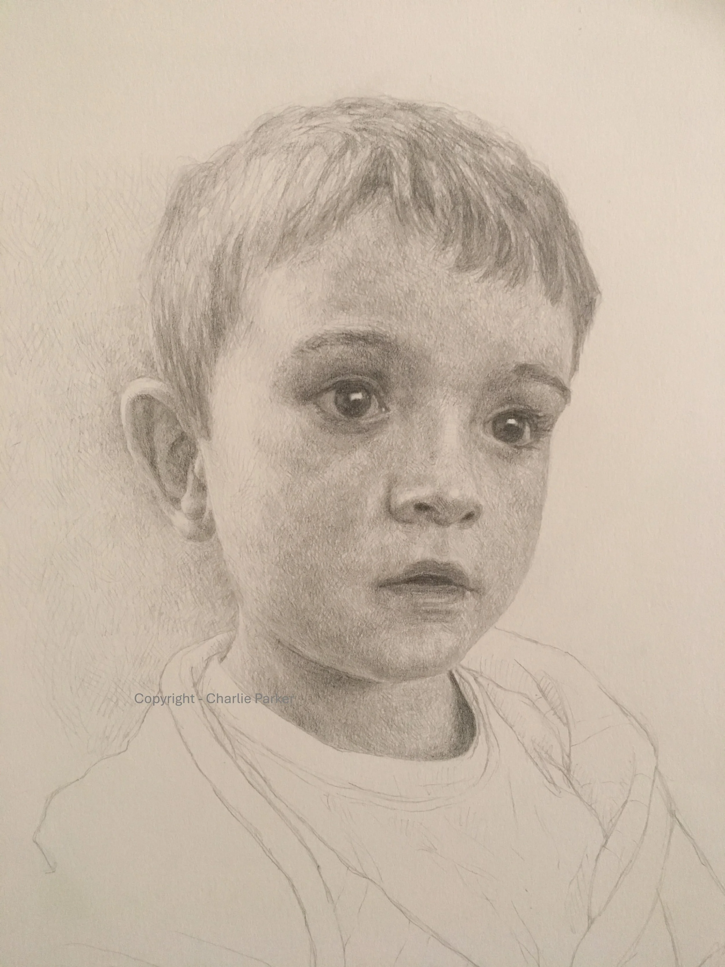Boy, aged seven. 2018. Pencil. Dimensions - 23cm x 30cm. Not For Sale.