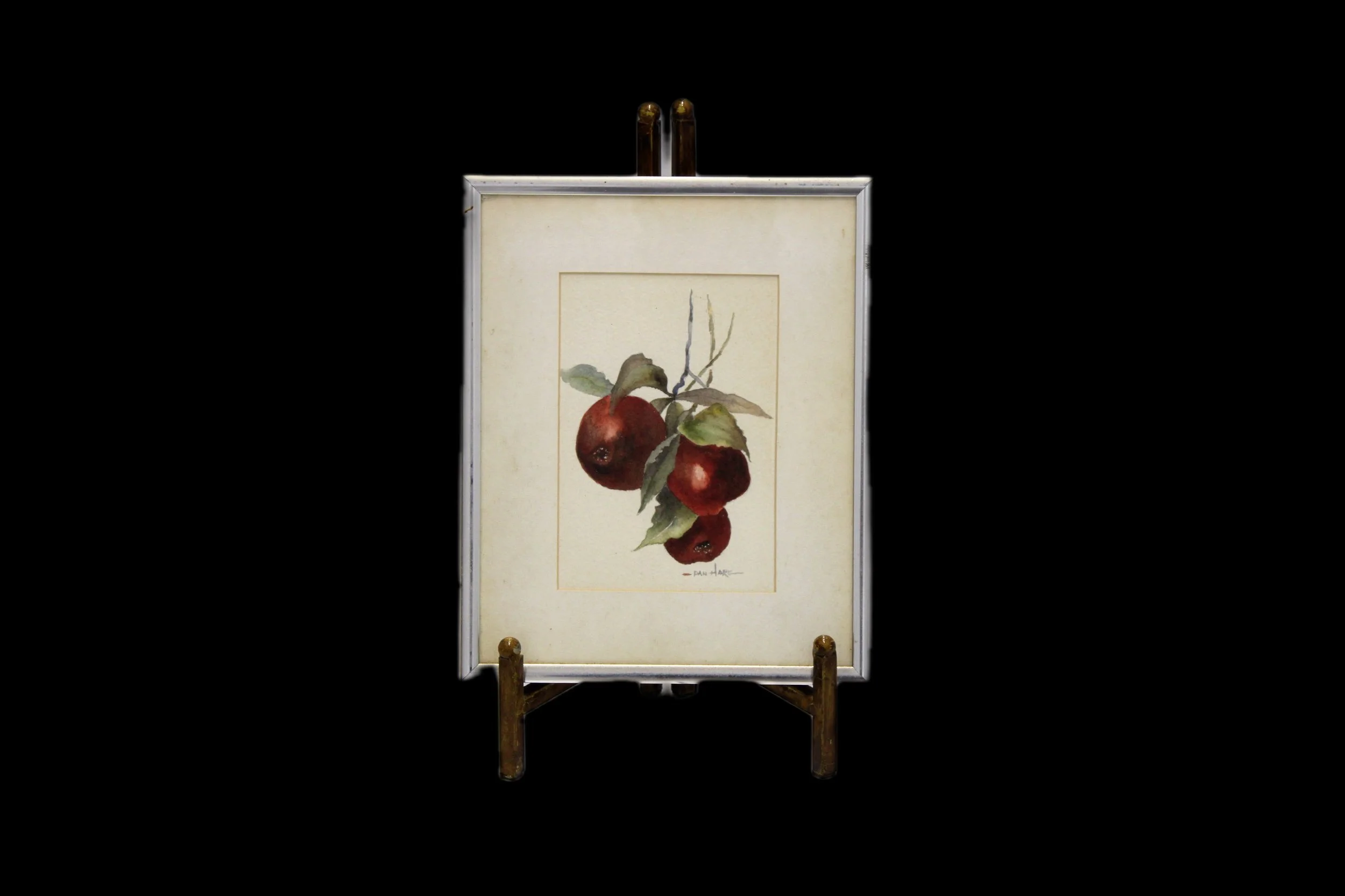 Hanging Apples 
Frame: 8 1/2in x 10 1/2in 
Painting: 4 1/2in 6 1/2in 
