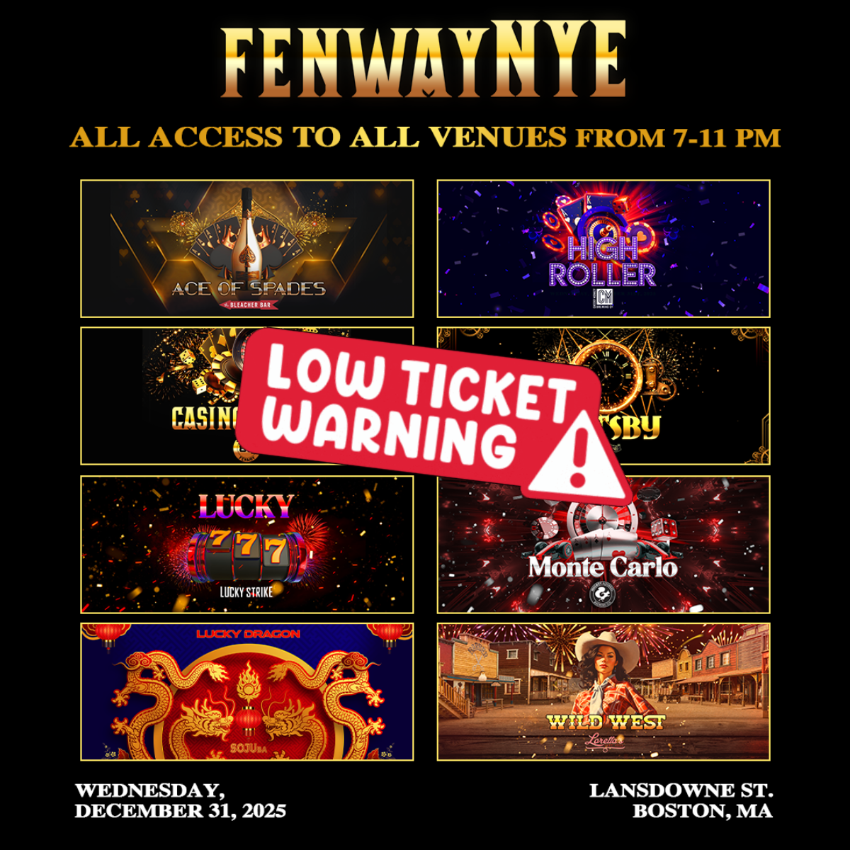 MA’s biggest NYE event All-access to 10 venues Doors @ 7pm