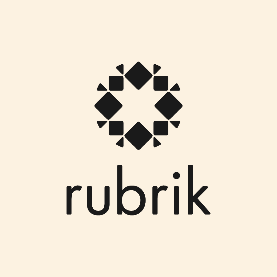 The 'Rubrik' logo in black capital letters on a beige background.