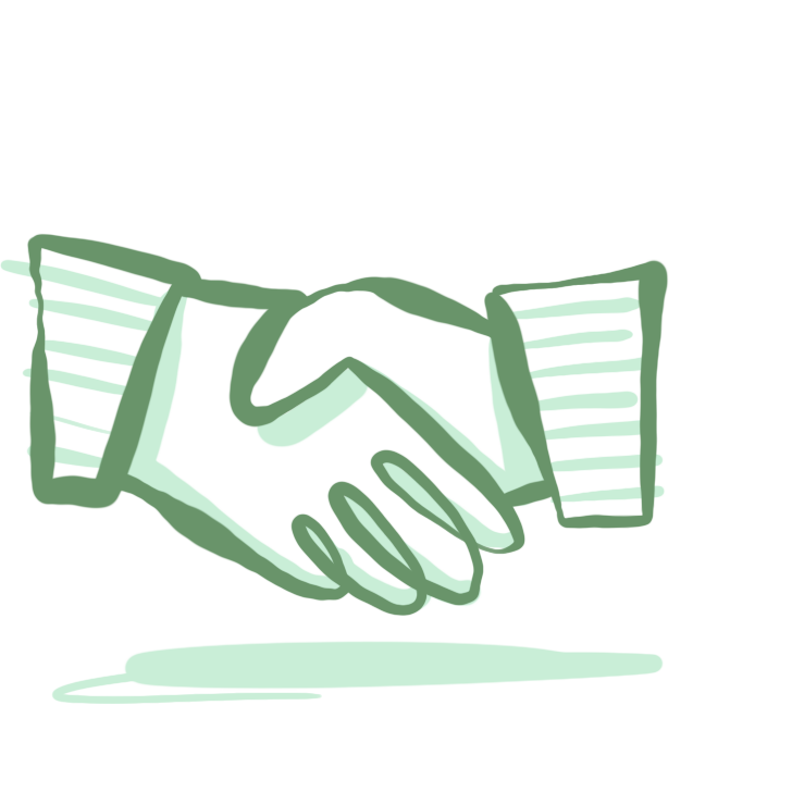 Two hands shaking, representing partnership.