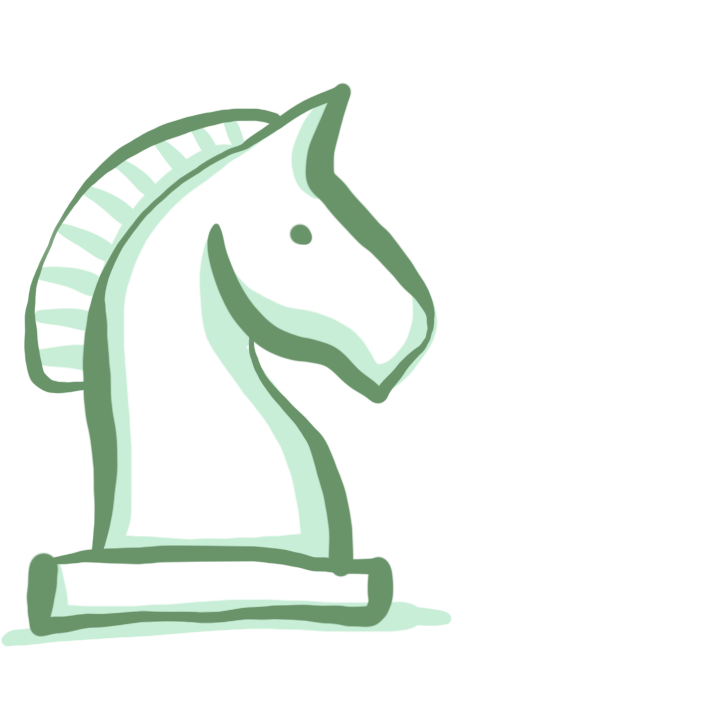 Green line drawing of a knight chess piece representing excellent execution of events.