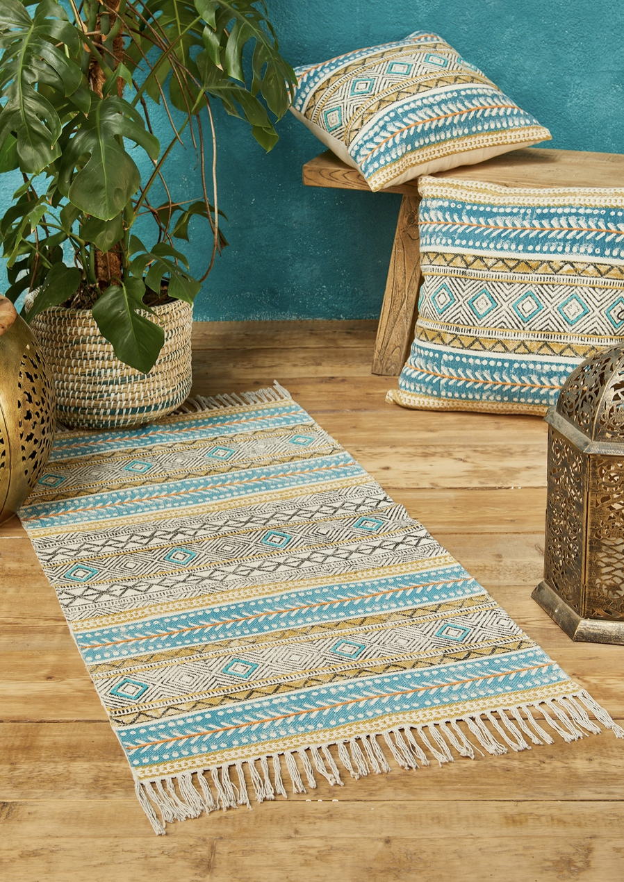 Namaste, Kota Block Print Rug: 75x135cm. Misc. sizes available
