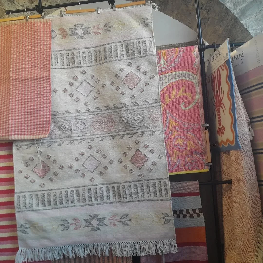 Good morning. Bore da to you this fine Wednesday. 🌥

I've refreshed the rug rack this week, and we're looking pretty in pink. 🌸 💟 &diams;️

We are open half day today - 10am to 1pm. Come say, 'Hi!' ☺️

#rugshop #rugsofinstragram