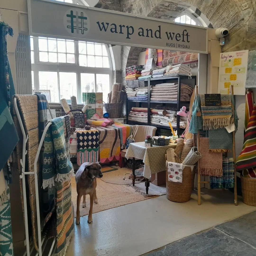 Good afternoon. 👋 🐾

Opposite the rug rack are the shelves - all neat and tidy. 😁 

We are open until 4pm today.

#rugshop #Aberteifi #cardiganguildhallmarket