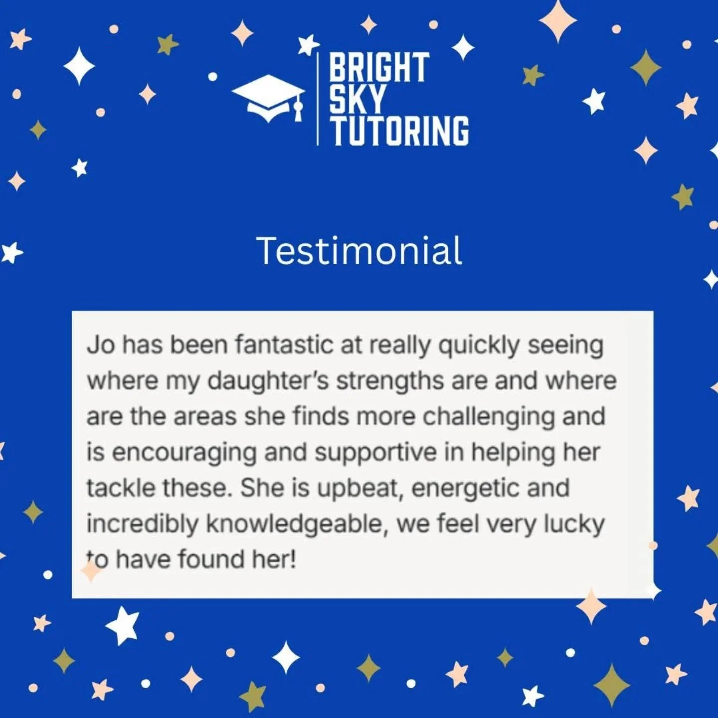 Getting lovely testimonials like this always makes the job worthwhile! 

If you would like to see how I can help your child build their confidence in English, get in touch today.

#brightskytutor #brightskytutoring #testimonialtime #englishlessons #e