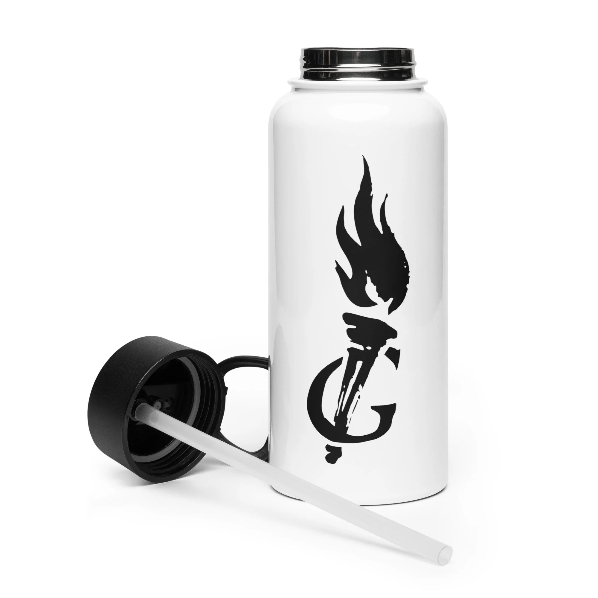 Stainless steel water bottle with a straw lid