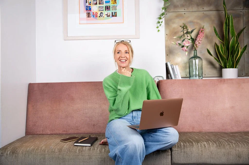 Holistic person-centred therapist Claire Dale MBACP sitting in calm counselling space in Cheshire