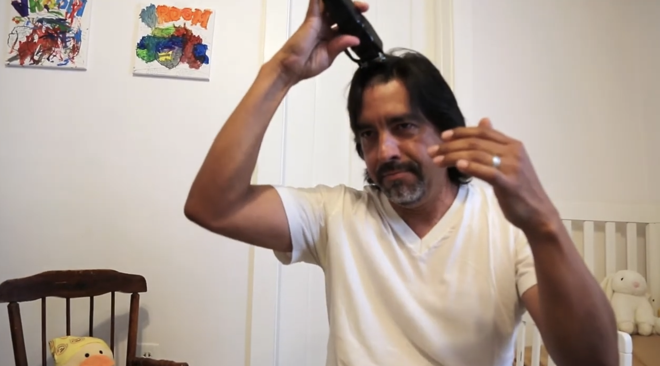 Michael shaves his head in solidarity with Sebas.