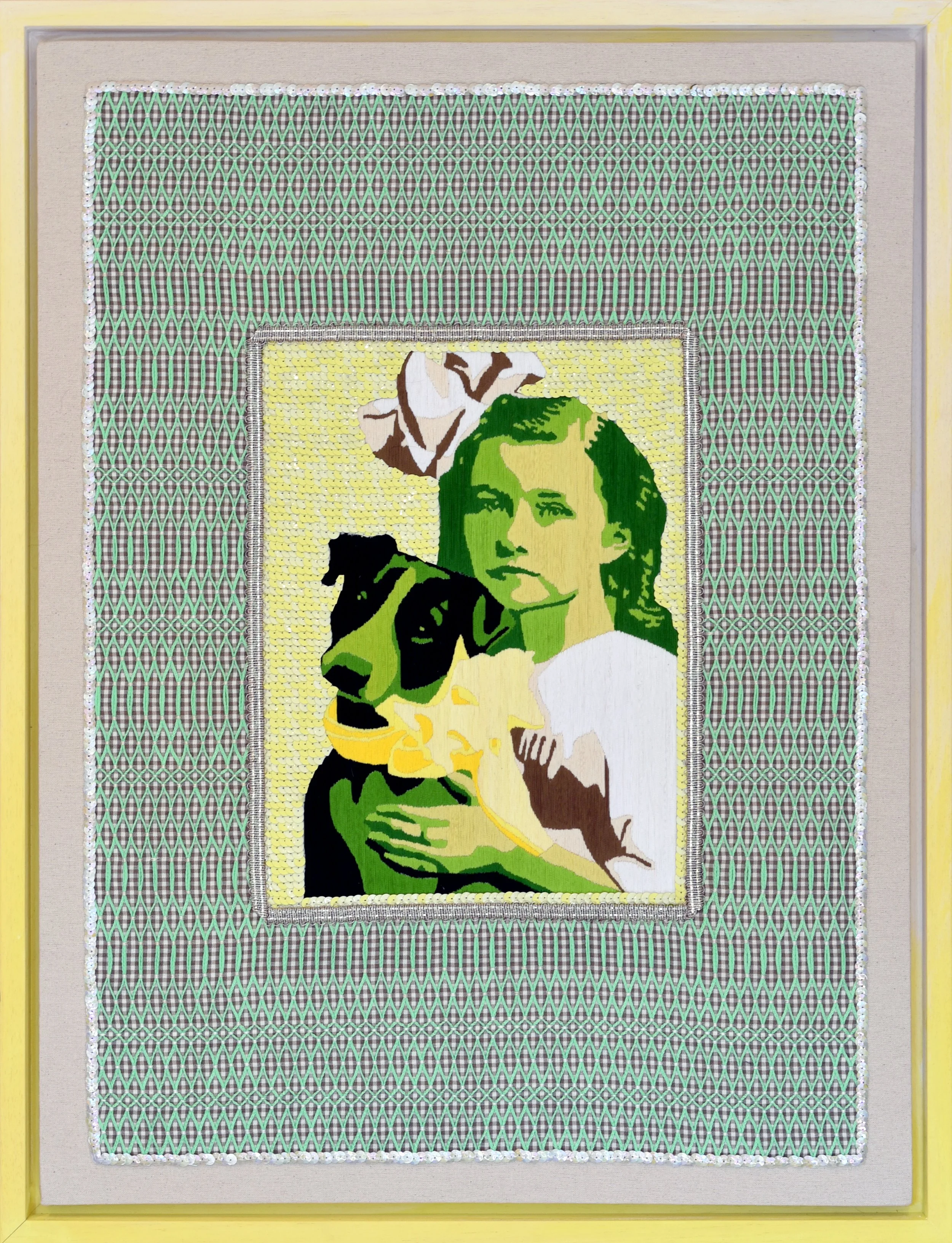 Embroidery and paillettes on canvas. 

60 x 80 cm. / 65 x 85 cm. Framed.

2026