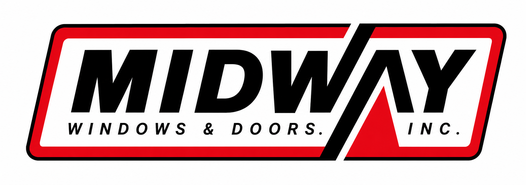 Logo for Amos Exteriors, featuring bold black text with a red and white striped design element.