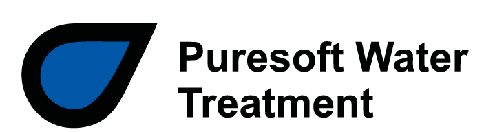 Logo of PureSoft Water Treatment with a blue water droplet and black text.