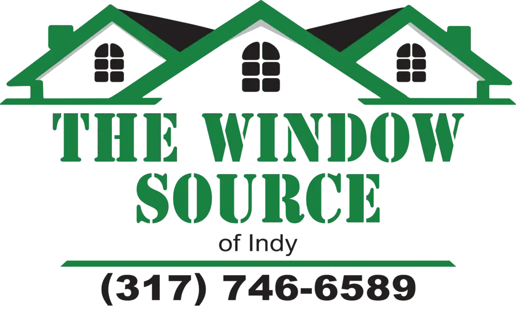 Logo for The Window Source featuring three green house rooftops and the company name in green and black text.