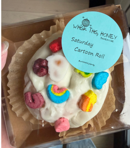 lucky charms cinnamon roll with lucky charms cereal marshmallows on top