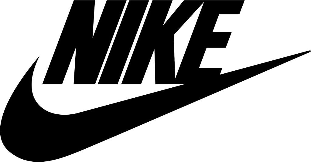 Black Nike logo with stylized swoosh and the word 'NIKE' in bold, uppercase letters.