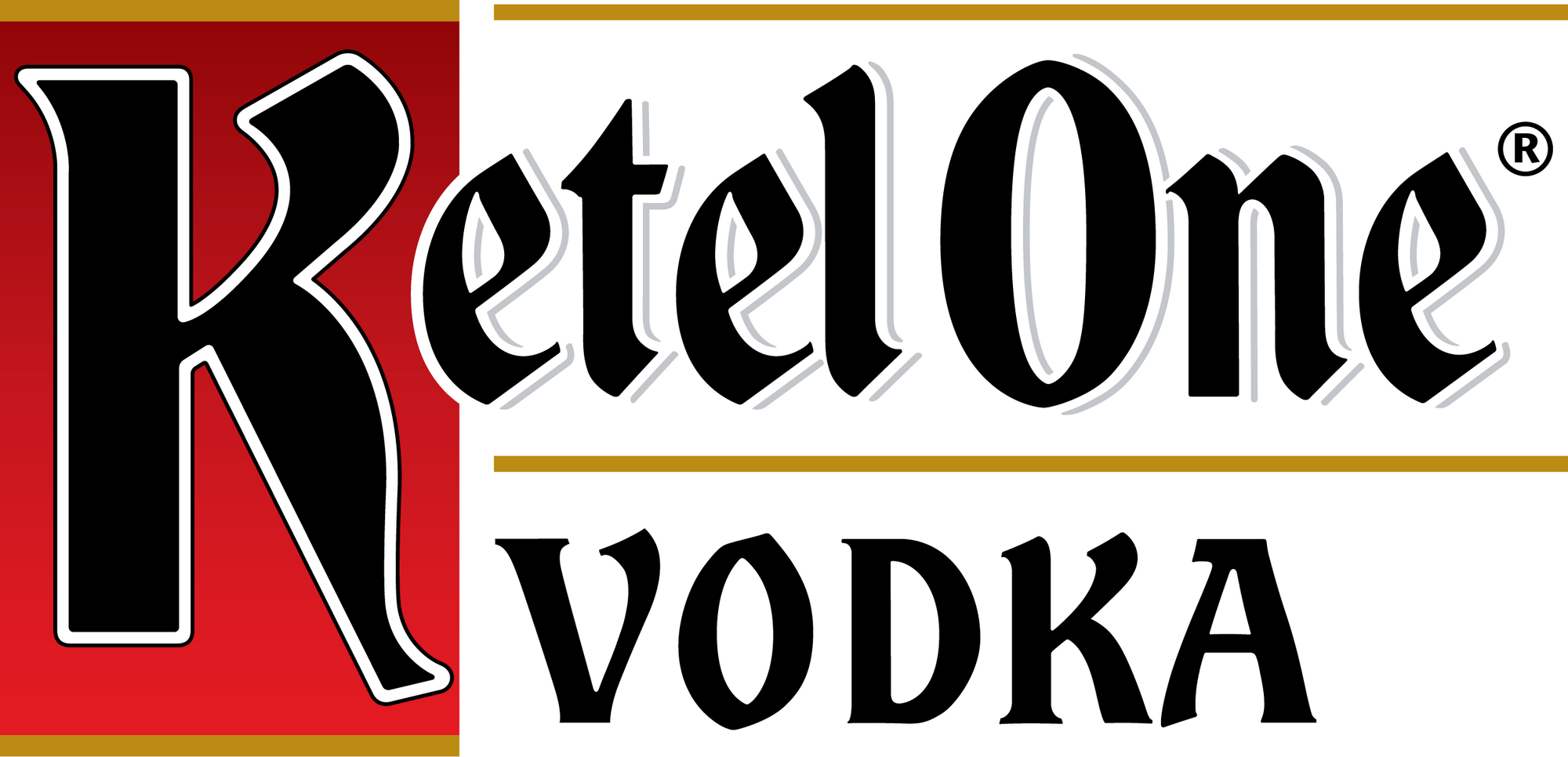 Ketel One vodka logo with black text on a red and white background