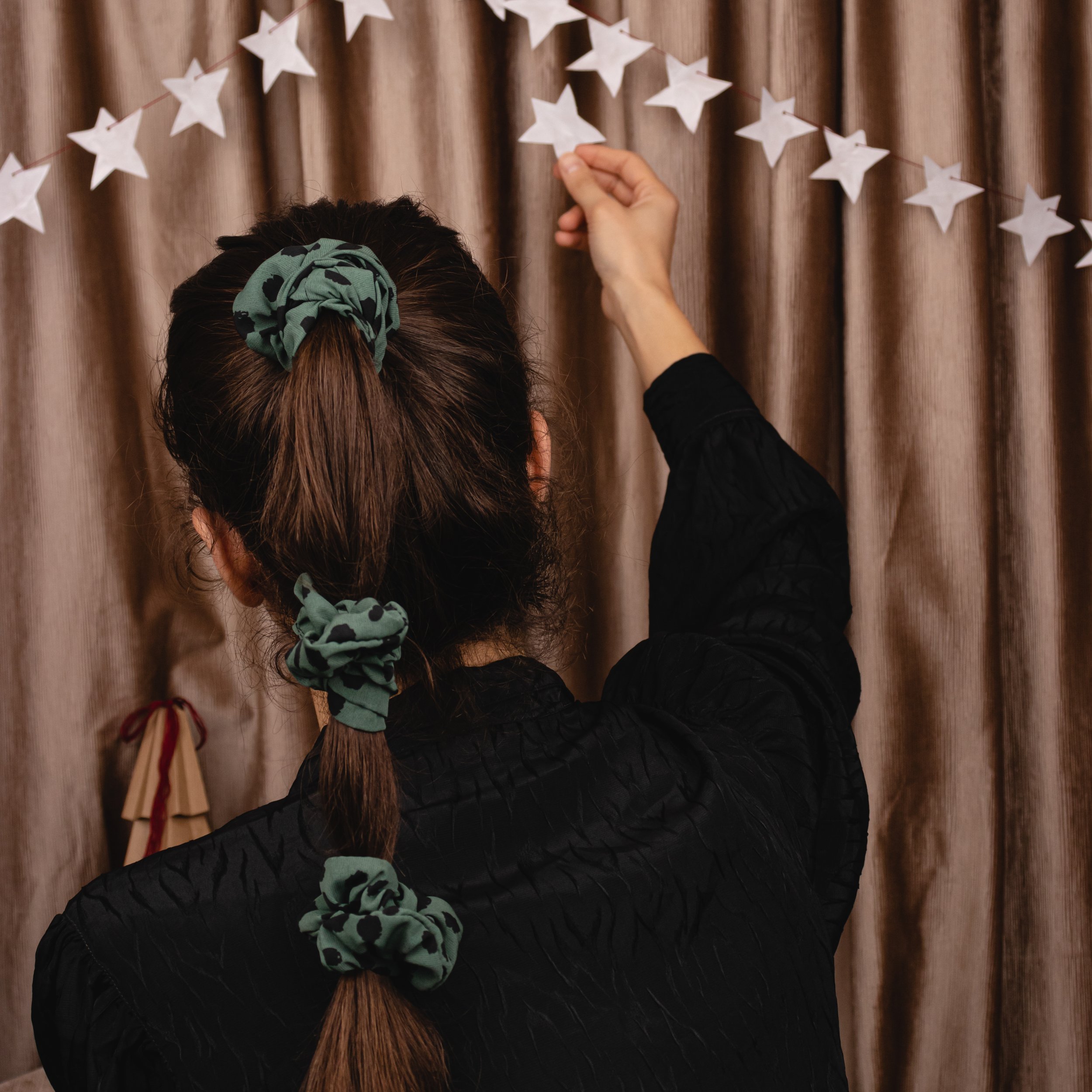 Deep Green Patterned Scrunchie