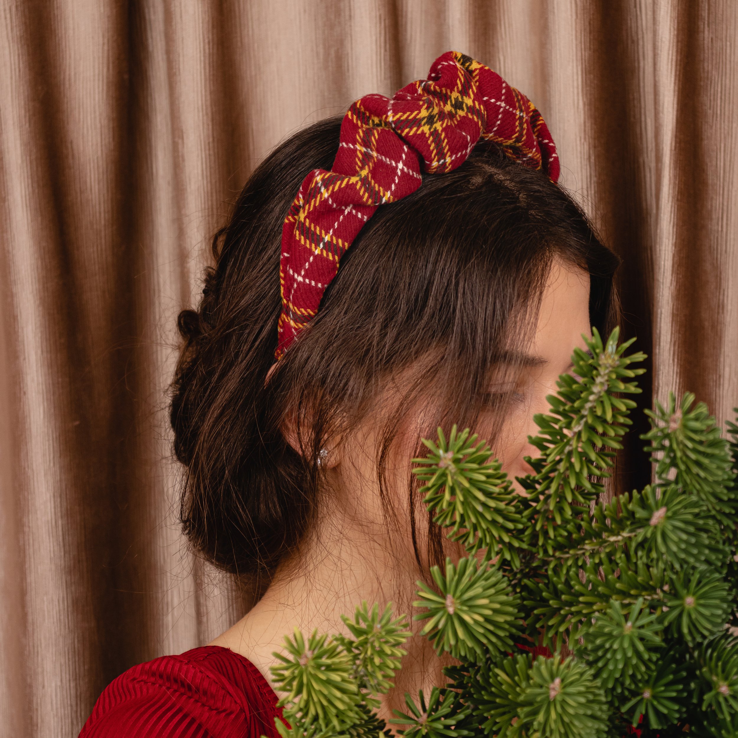 Red Checked Ruffle Headband