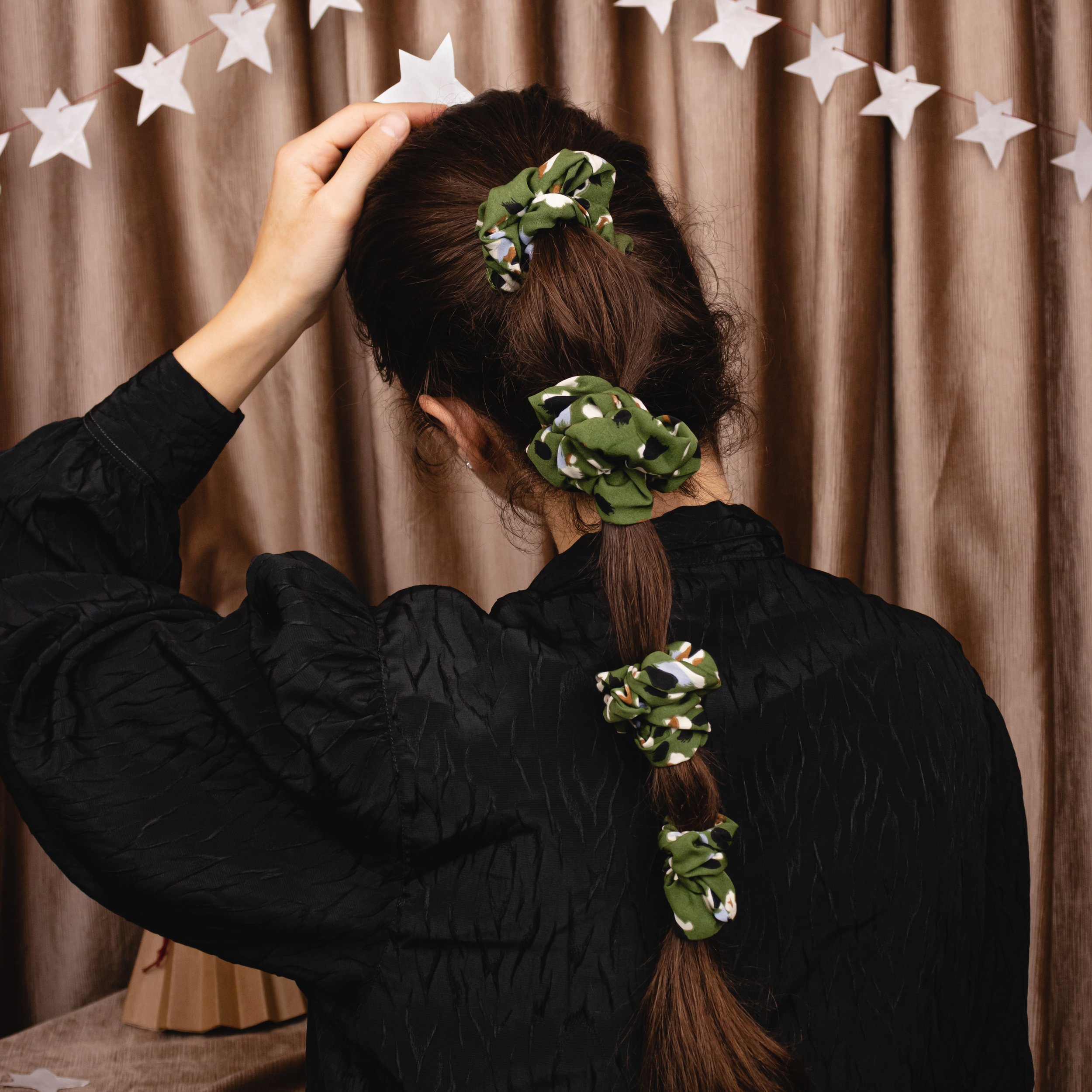 Festive Olive Patterned Scrunchie