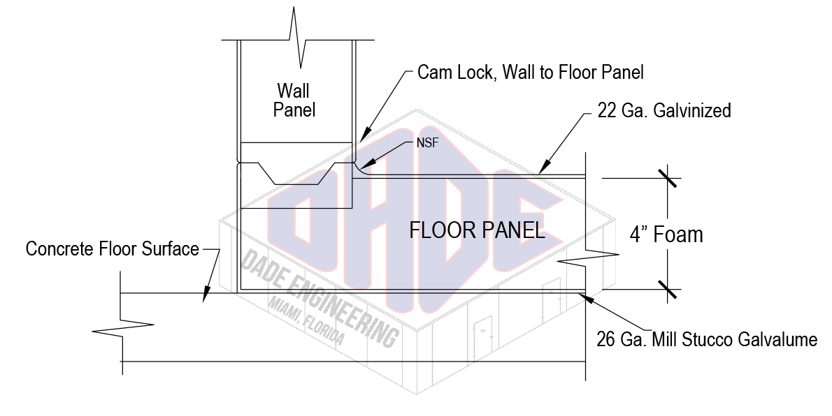 3D diagram of a floor panel with Dade Engineering Miami, Florida logo and label.