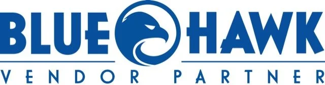 Logo for Blue Hawk Vendor Partner featuring a stylized blue hawk head inside a circle.