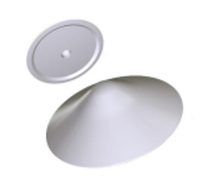Disassembled white ceiling light fixture with a dome-shaped cover and a base
