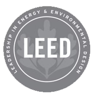 LEED logo with text 'Leadership in Energy & Environmental Environmental Design' surrounding a leaf symbol.