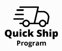 Logo with a stylized delivery truck and the text 'Quick Ship Program'