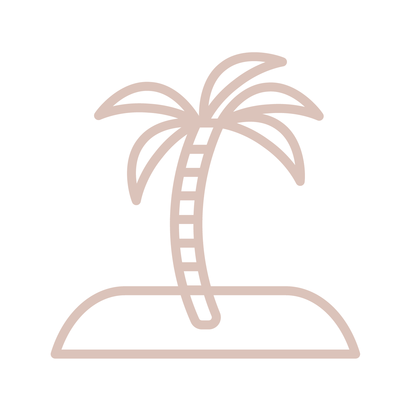 Minimalist beige line-art icon of a palm tree on a small island against a black background