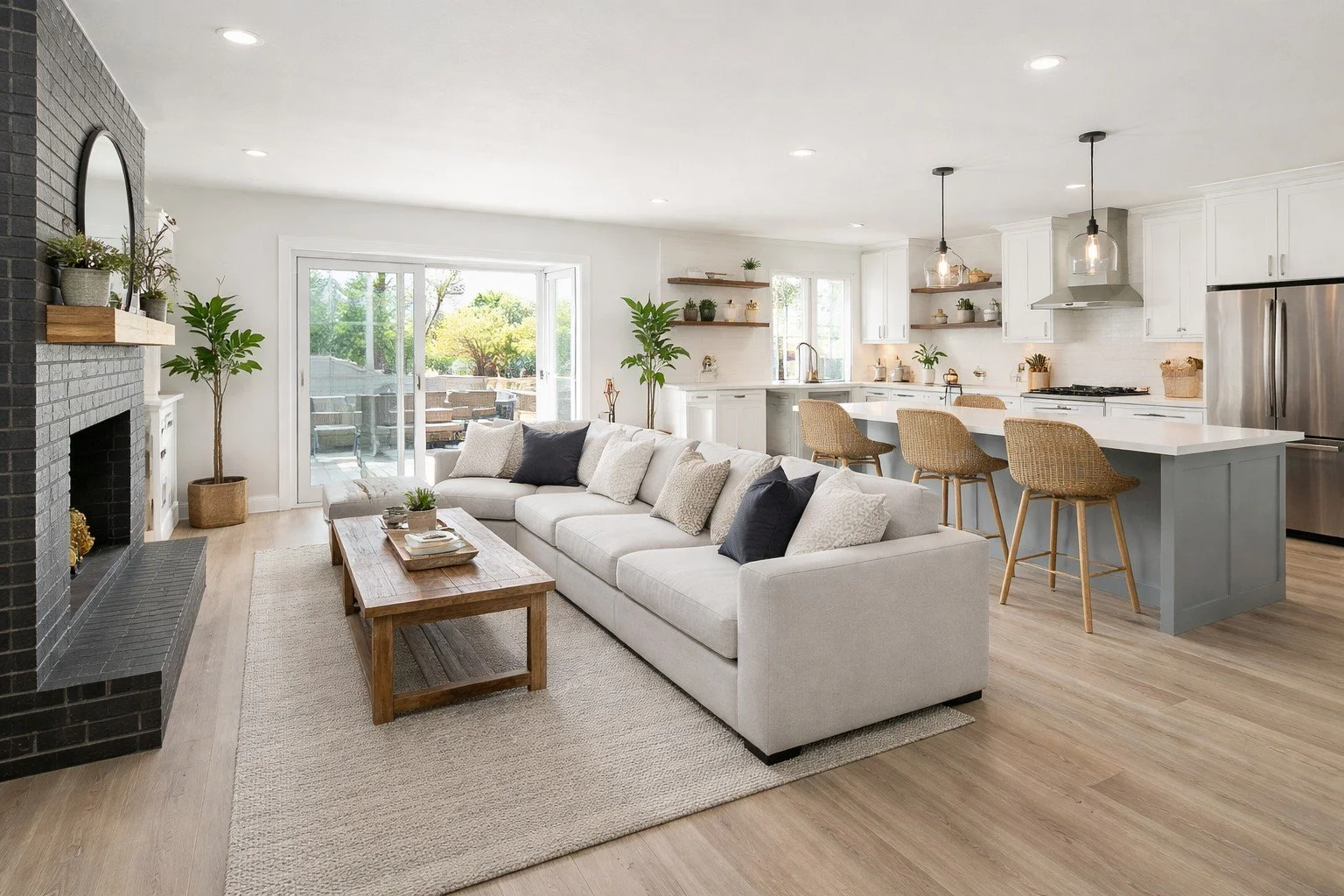 Home remodeling project in San Diego featuring open-concept living space, modern kitchen, and updated flooring by Foremost Building Solutions