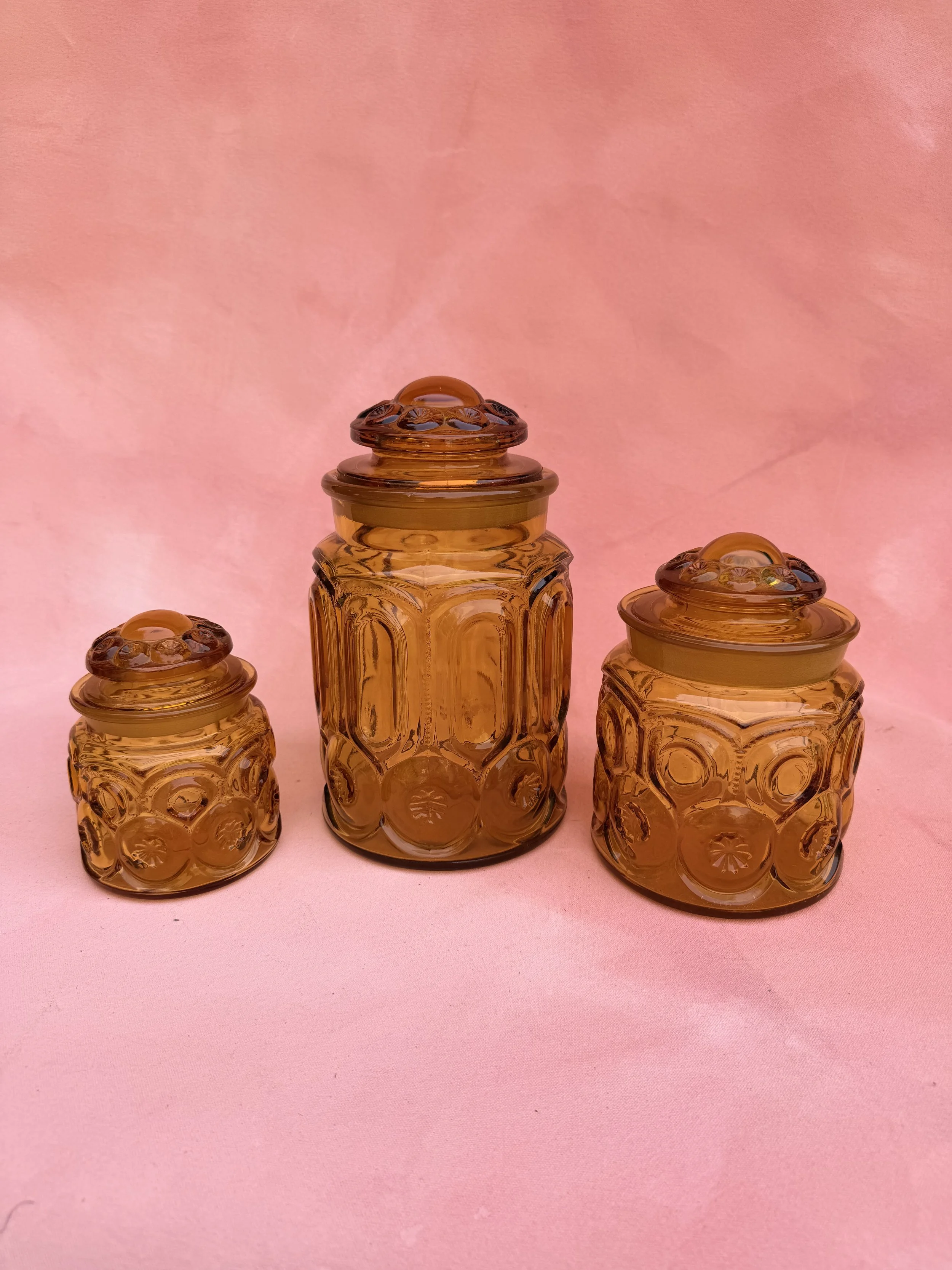 Vintage Amber Glass Jar Set