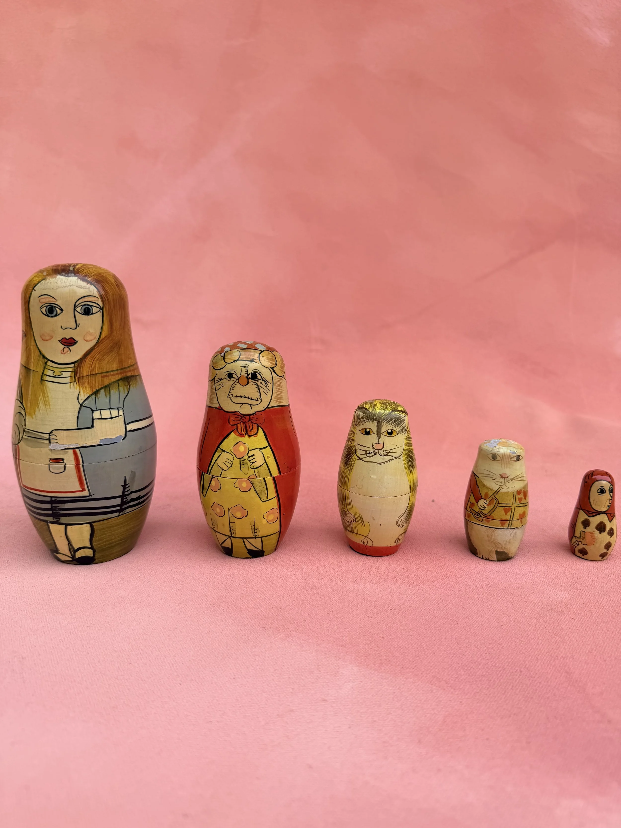 Charming Hand-Painted Alice in Wonderland Nesting Doll Set